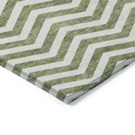 Green And Ivory Chevron Washable Indoor Outdoor Area Rug Photo 5