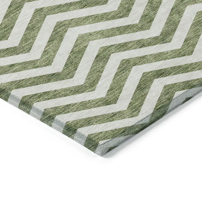 Green And Ivory Chevron Washable Indoor Outdoor Area Rug Photo 5