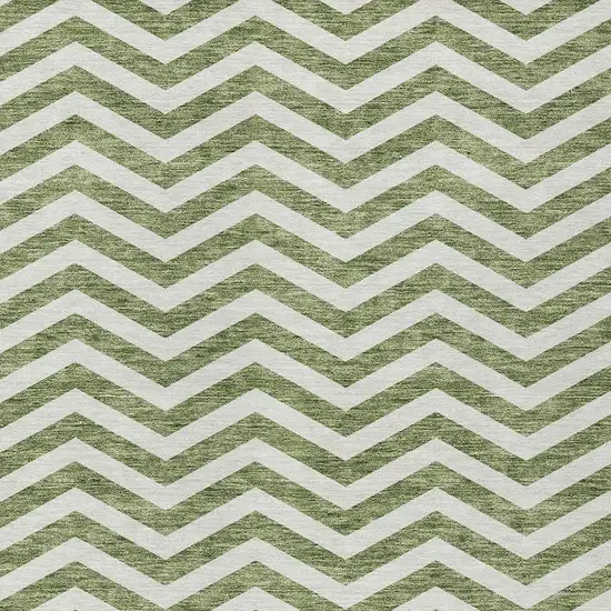 Green And Ivory Chevron Washable Indoor Outdoor Area Rug Photo 6