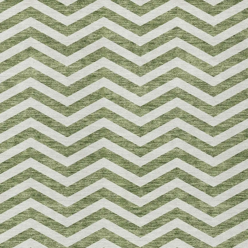 Green And Ivory Chevron Washable Indoor Outdoor Area Rug Photo 6