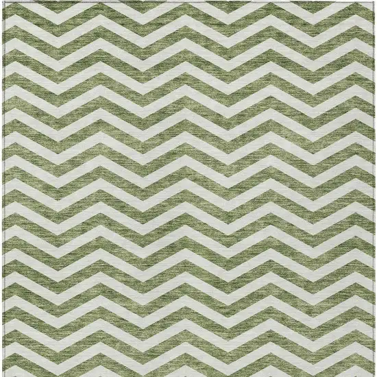 Green And Ivory Chevron Washable Indoor Outdoor Area Rug Photo 8