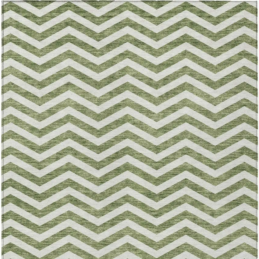 Green And Ivory Chevron Washable Indoor Outdoor Area Rug Photo 8
