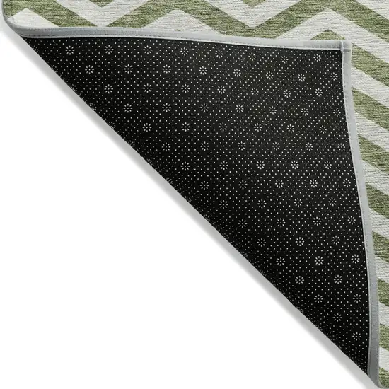 Green And Ivory Chevron Washable Indoor Outdoor Area Rug Photo 4