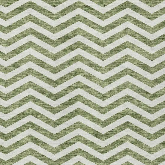 Green And Ivory Chevron Washable Indoor Outdoor Area Rug Photo 6