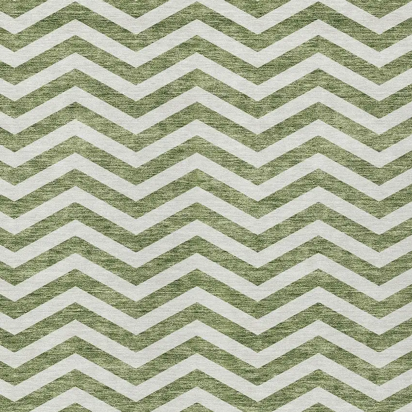 Green And Ivory Chevron Washable Indoor Outdoor Area Rug Photo 6