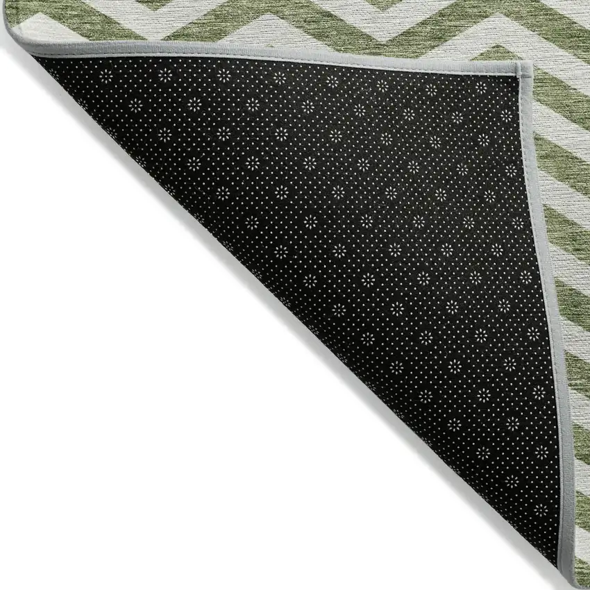 Green And Ivory Chevron Washable Indoor Outdoor Area Rug Photo 4