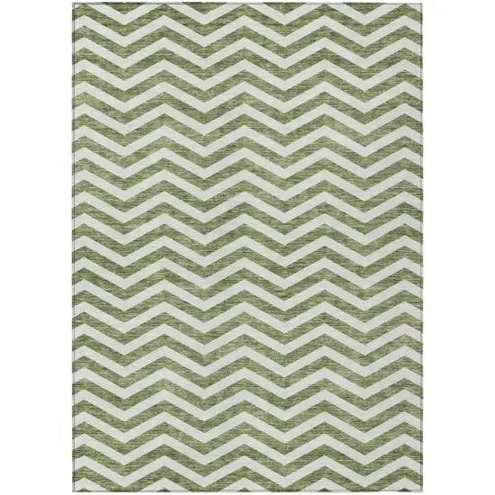 Green And Ivory Chevron Washable Indoor Outdoor Area Rug Photo 2