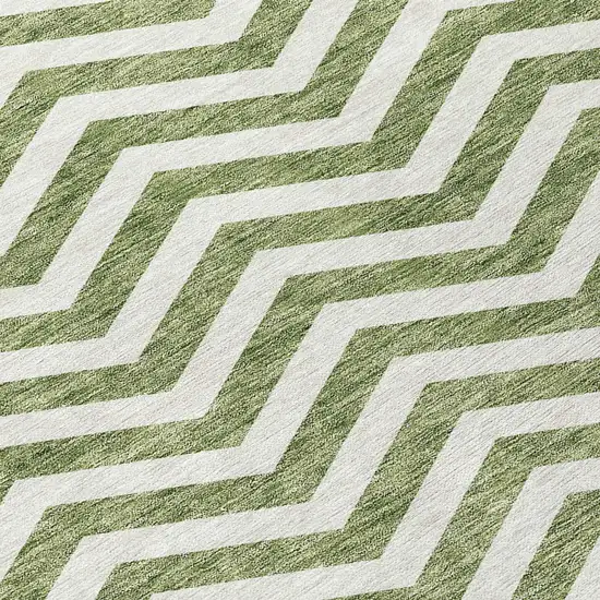 Green And Ivory Chevron Washable Indoor Outdoor Area Rug Photo 7