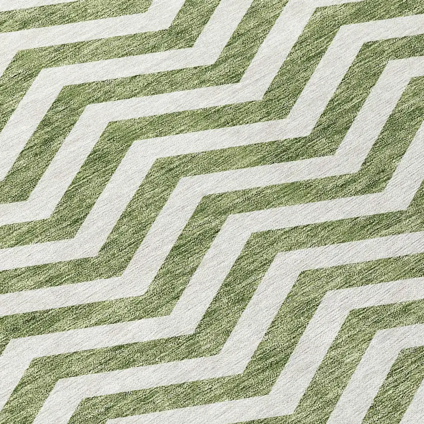 Green And Ivory Chevron Washable Indoor Outdoor Area Rug Photo 7