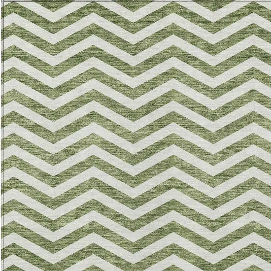 Green And Ivory Chevron Washable Indoor Outdoor Area Rug Photo 6