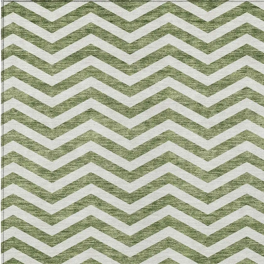 Green And Ivory Chevron Washable Indoor Outdoor Area Rug Photo 6