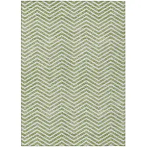 Photo of Green And Ivory Chevron Washable Indoor Outdoor Area Rug
