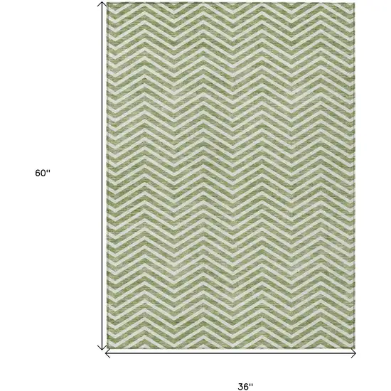 Green And Ivory Chevron Washable Indoor Outdoor Area Rug Photo 3