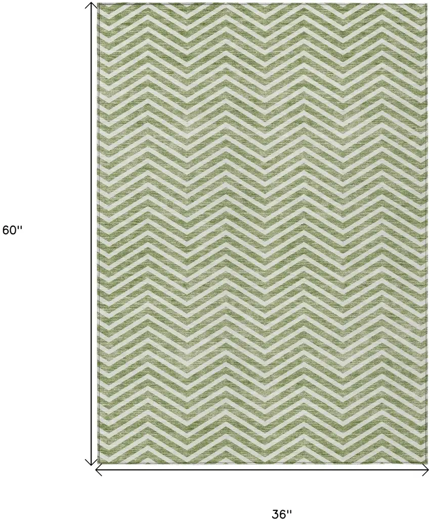 Green And Ivory Chevron Washable Indoor Outdoor Area Rug Photo 3
