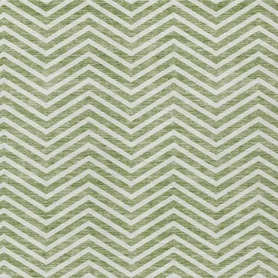 Green And Ivory Chevron Washable Indoor Outdoor Area Rug Photo 5