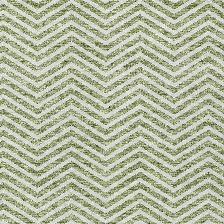 Green And Ivory Chevron Washable Indoor Outdoor Area Rug Photo 5