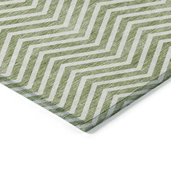 Green And Ivory Chevron Washable Indoor Outdoor Area Rug Photo 4