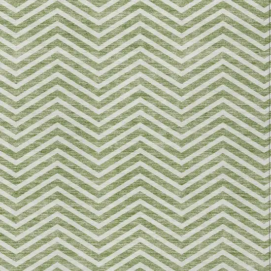 Green And Ivory Chevron Washable Indoor Outdoor Area Rug Photo 5