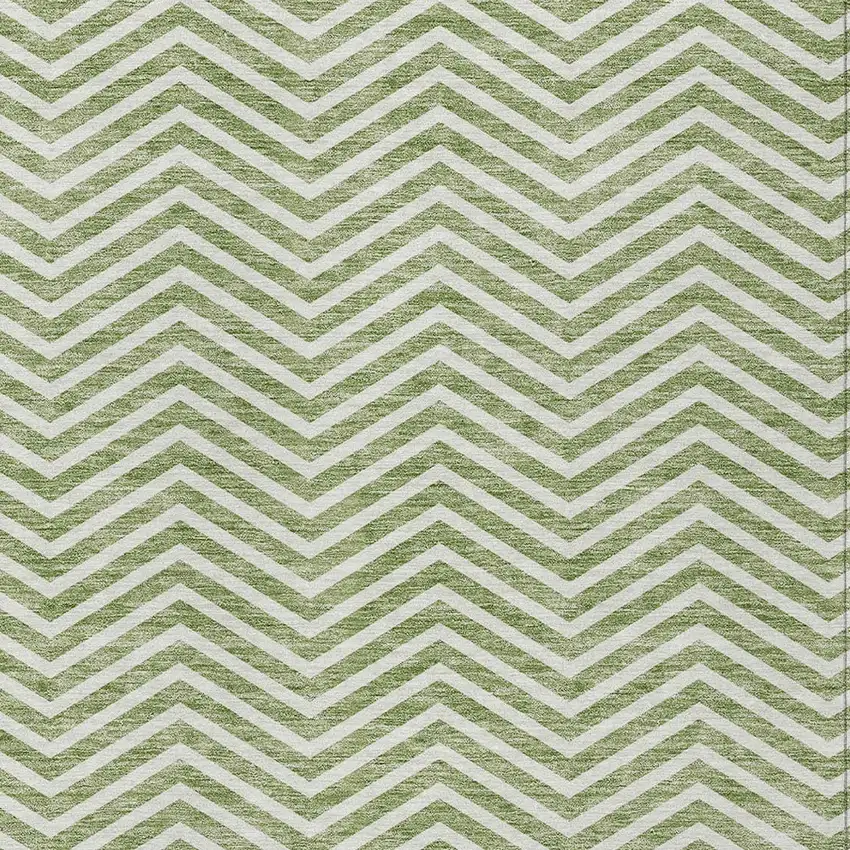 Green And Ivory Chevron Washable Indoor Outdoor Area Rug Photo 5