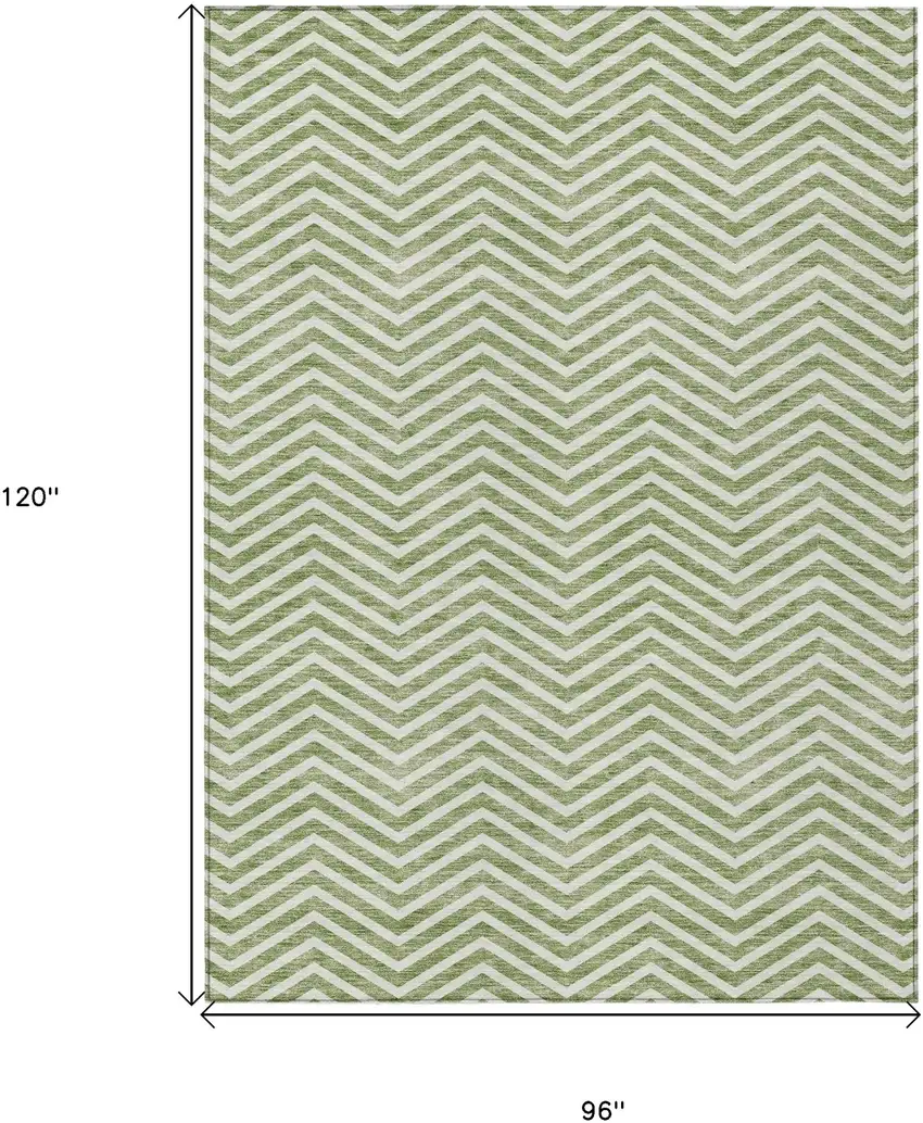 Green And Ivory Chevron Washable Indoor Outdoor Area Rug Photo 3
