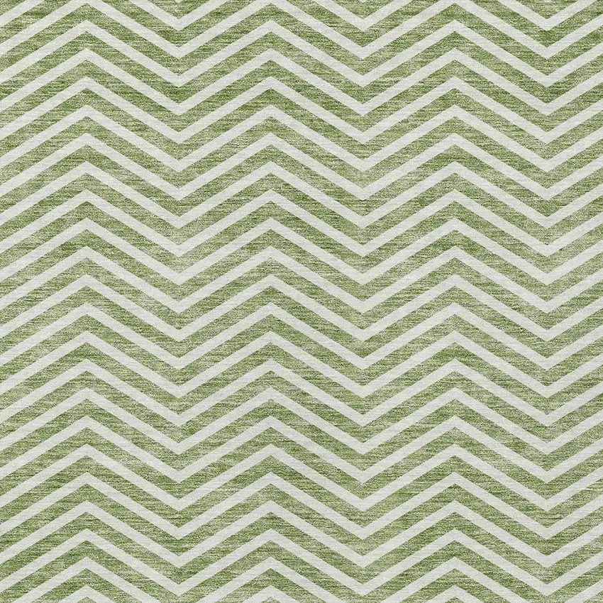 Green And Ivory Chevron Washable Indoor Outdoor Area Rug Photo 5