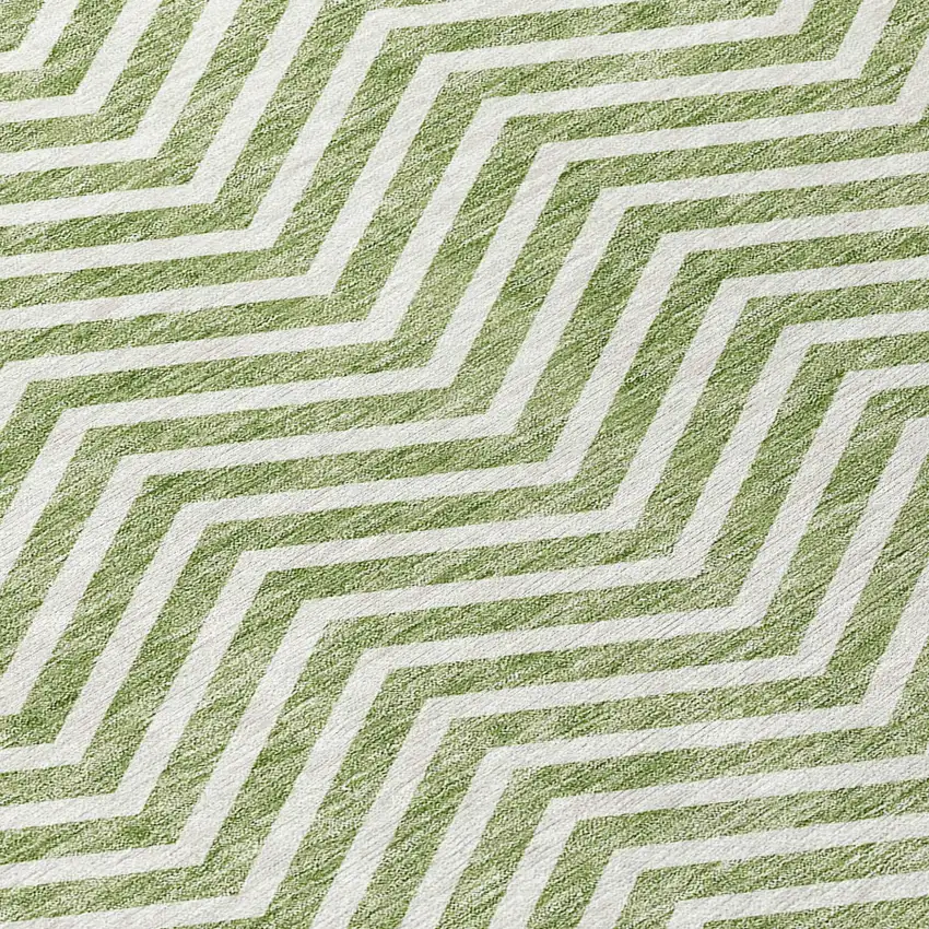 Green And Ivory Chevron Washable Indoor Outdoor Area Rug Photo 6