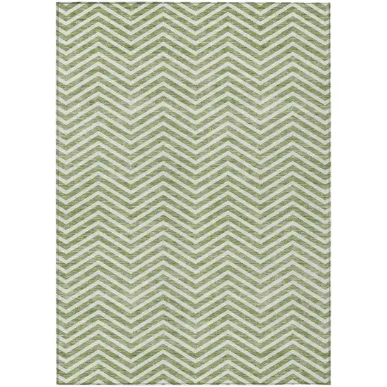 Green And Ivory Chevron Washable Indoor Outdoor Area Rug Photo 2