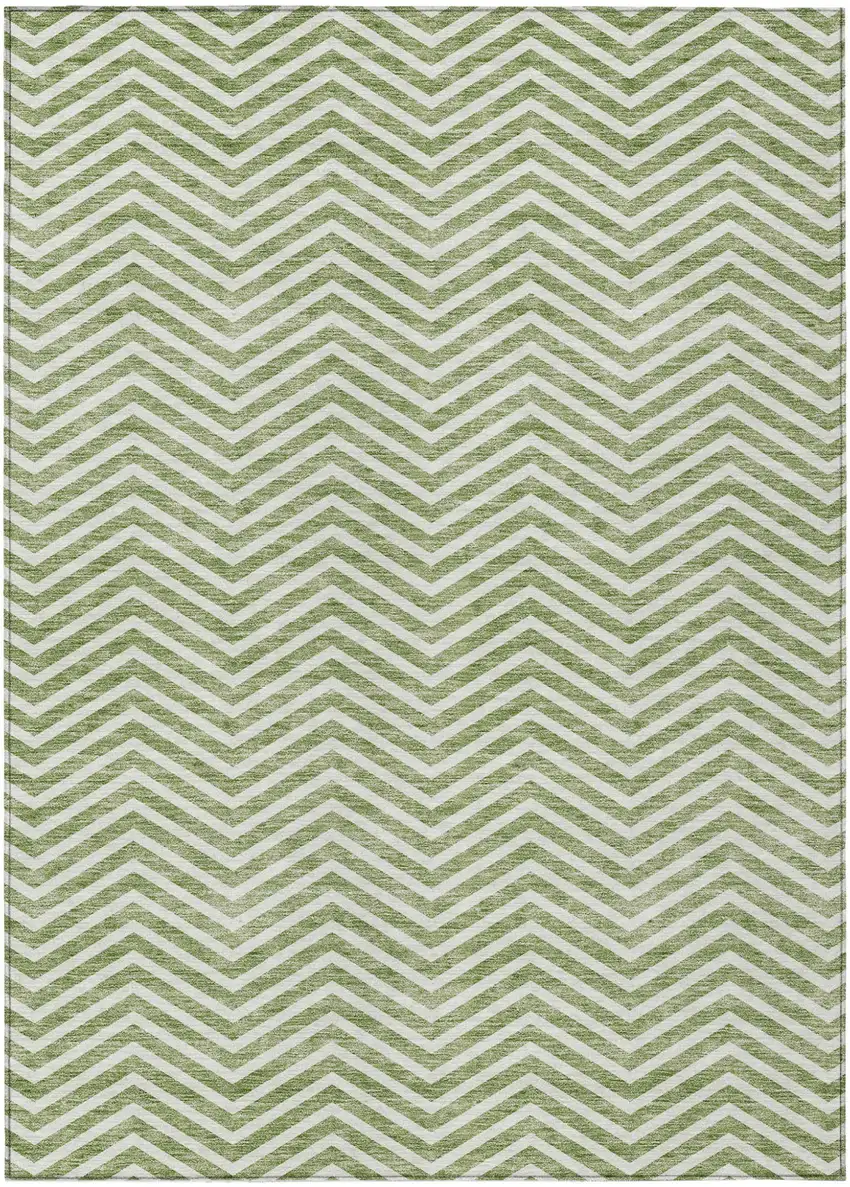 Green And Ivory Chevron Washable Indoor Outdoor Area Rug Photo 2