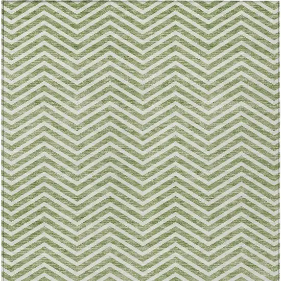 Green And Ivory Chevron Washable Indoor Outdoor Area Rug Photo 7