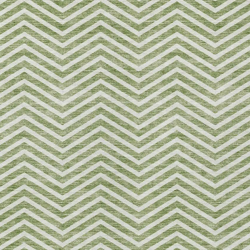 Green And Ivory Chevron Washable Indoor Outdoor Area Rug Photo 5