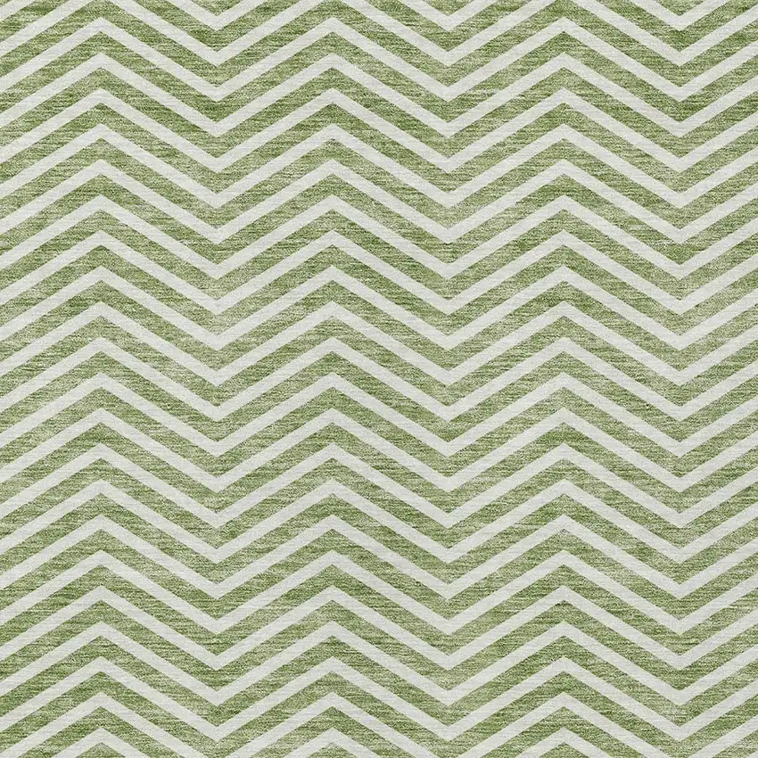 Green And Ivory Chevron Washable Indoor Outdoor Area Rug Photo 5