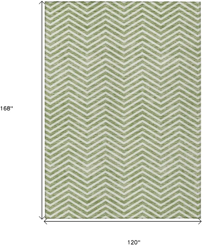 Green And Ivory Chevron Washable Indoor Outdoor Area Rug Photo 3