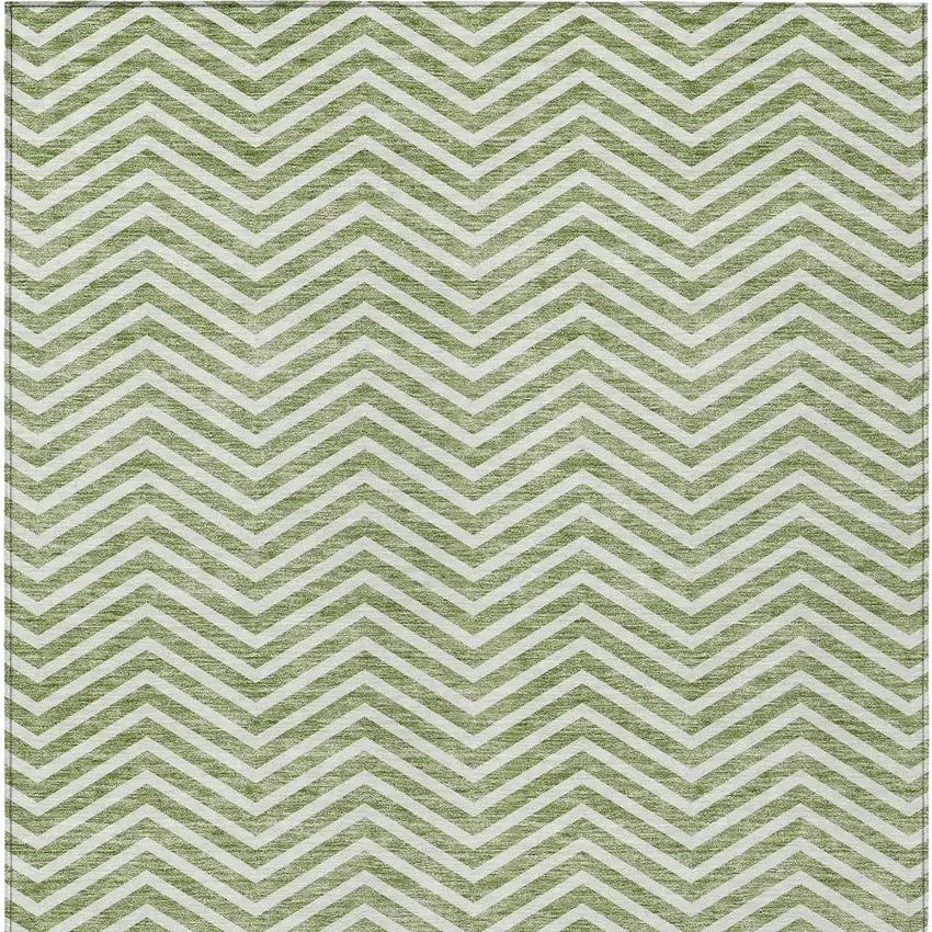 Green And Ivory Chevron Washable Indoor Outdoor Area Rug Photo 7
