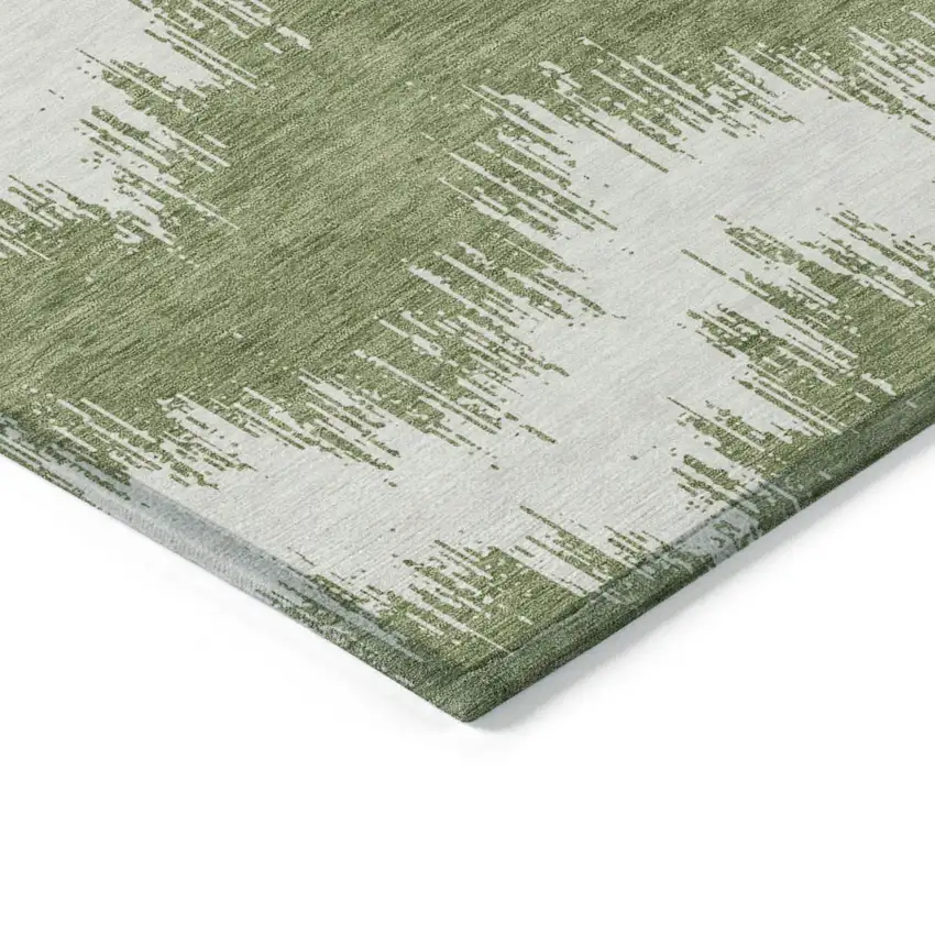 Green And Ivory Chevron Washable Indoor Outdoor Area Rug Photo 5