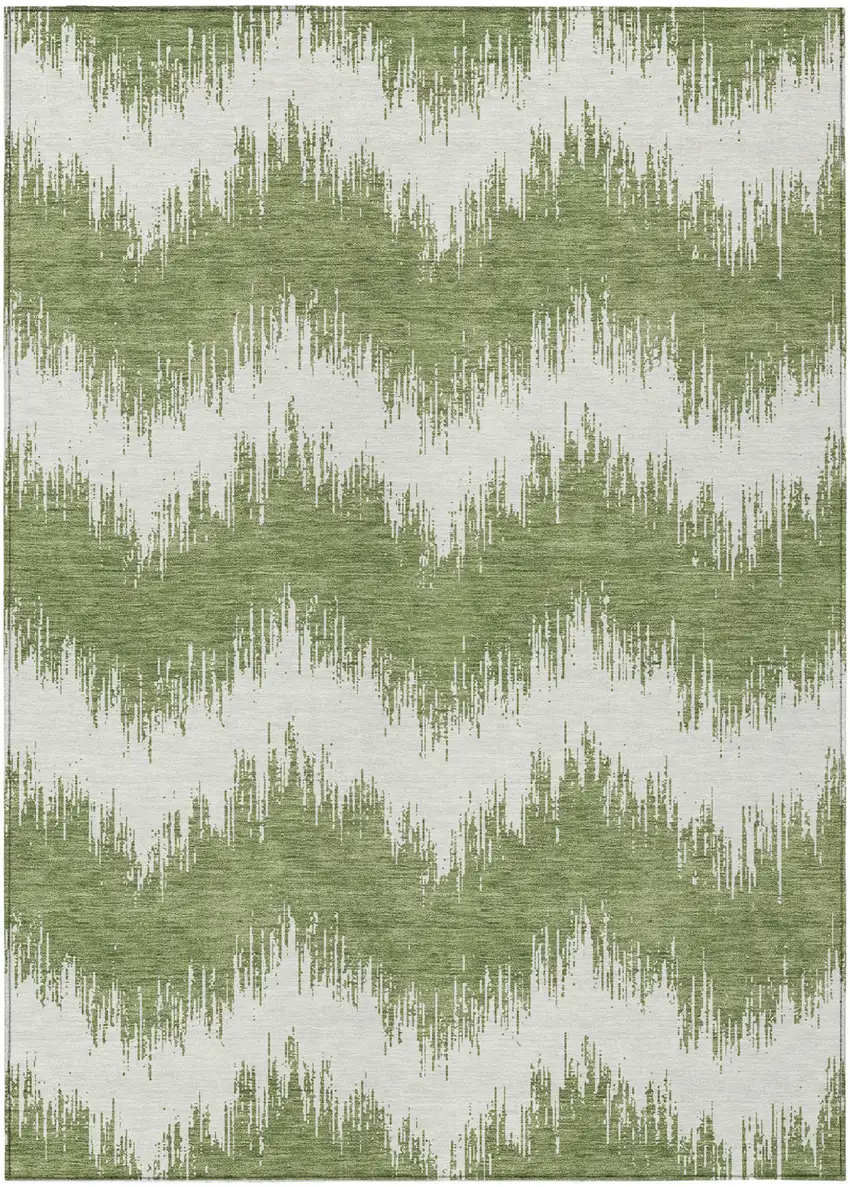 Green And Ivory Chevron Washable Indoor Outdoor Area Rug Photo 2