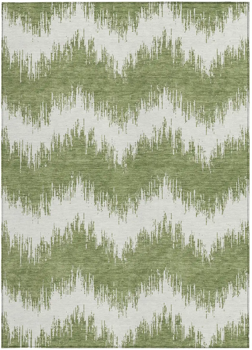 Green And Ivory Chevron Washable Indoor Outdoor Area Rug Photo 7