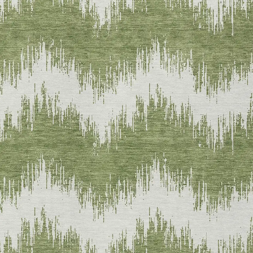 Green And Ivory Chevron Washable Indoor Outdoor Area Rug Photo 6