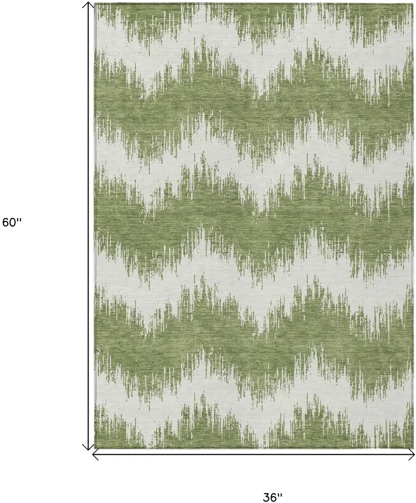 Green And Ivory Chevron Washable Indoor Outdoor Area Rug Photo 3
