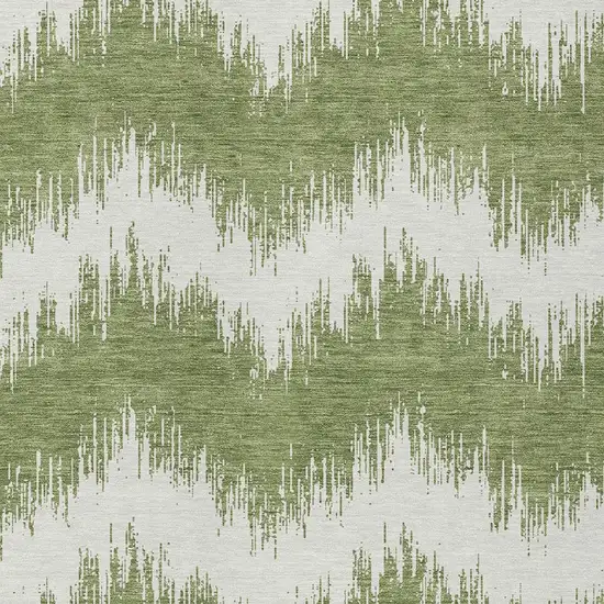 Green And Ivory Chevron Washable Indoor Outdoor Area Rug Photo 6