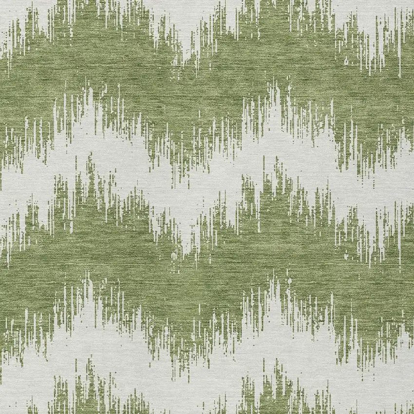 Green And Ivory Chevron Washable Indoor Outdoor Area Rug Photo 6