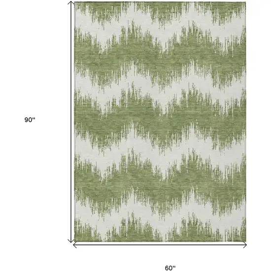 Green And Ivory Chevron Washable Indoor Outdoor Area Rug Photo 3