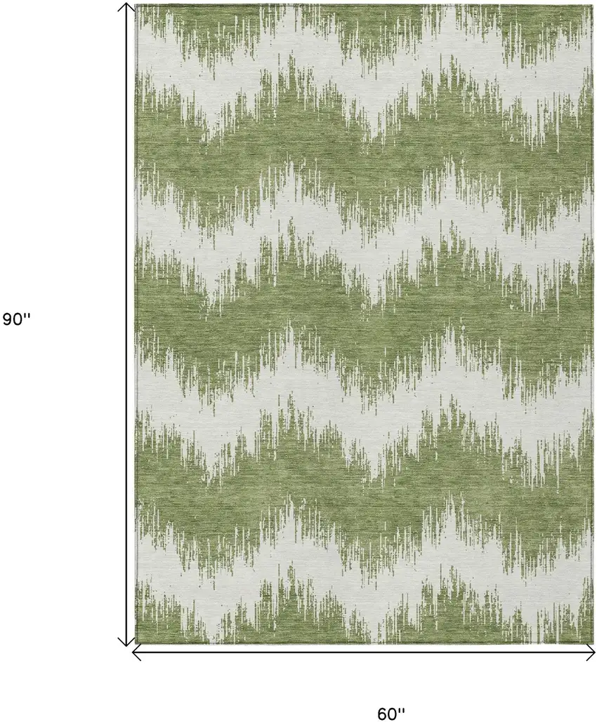 Green And Ivory Chevron Washable Indoor Outdoor Area Rug Photo 3