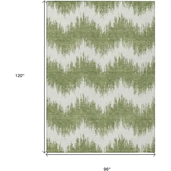 Green And Ivory Chevron Washable Indoor Outdoor Area Rug Photo 3