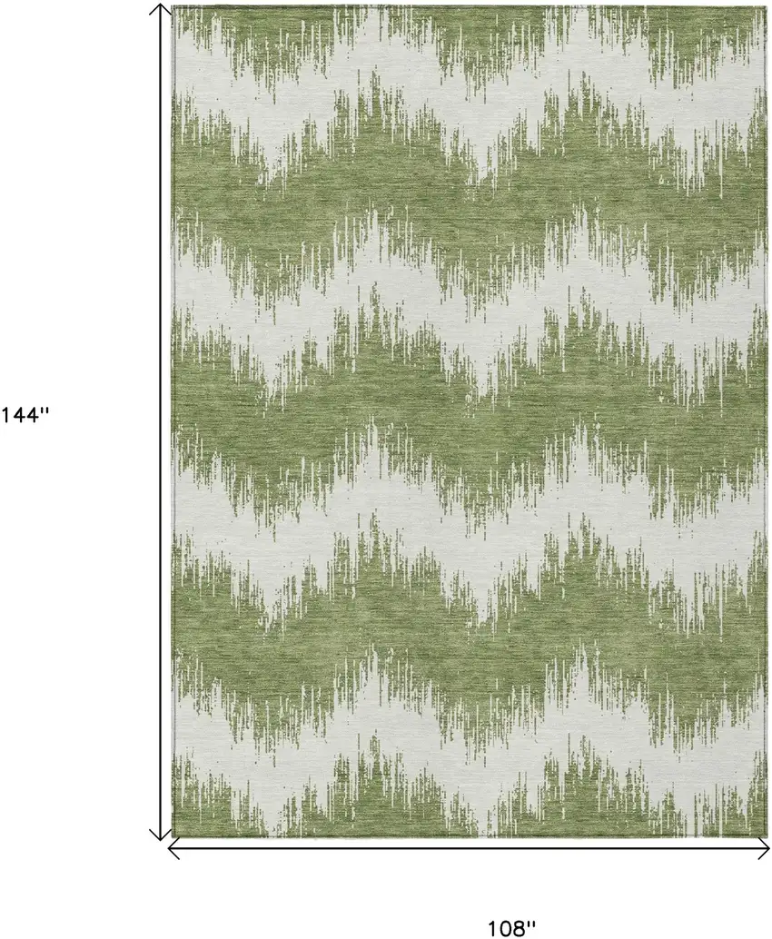 Green And Ivory Chevron Washable Indoor Outdoor Area Rug Photo 3