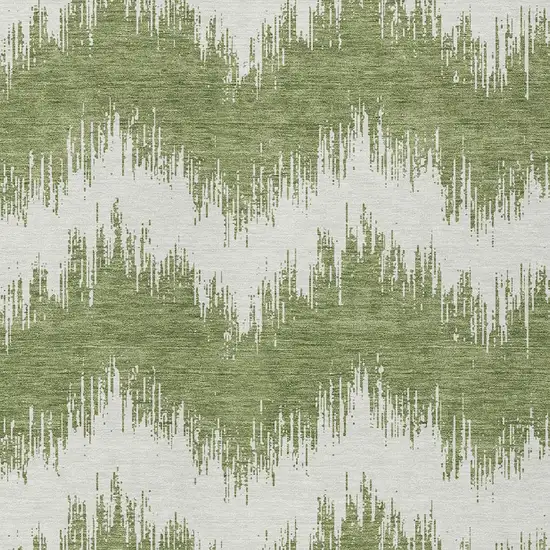 Green And Ivory Chevron Washable Indoor Outdoor Area Rug Photo 6