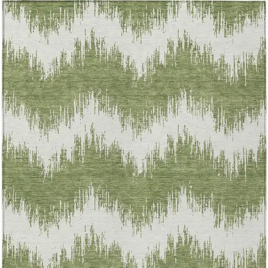 Green And Ivory Chevron Washable Indoor Outdoor Area Rug Photo 7