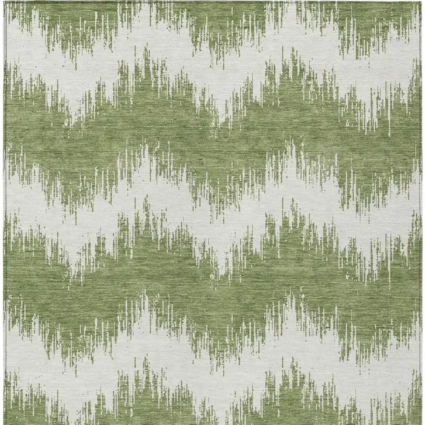 Green And Ivory Chevron Washable Indoor Outdoor Area Rug Photo 7