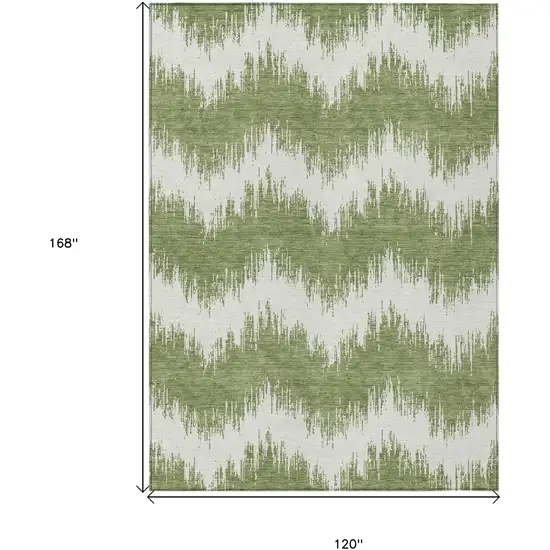 Green And Ivory Chevron Washable Indoor Outdoor Area Rug Photo 3