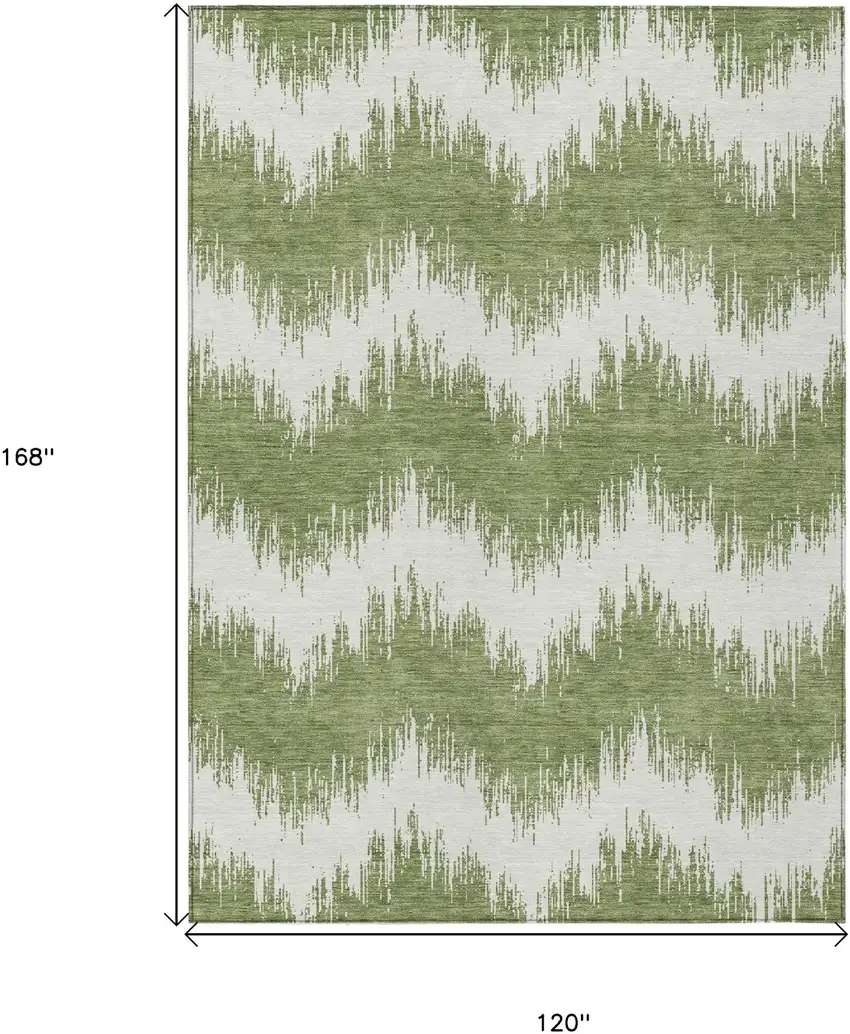 Green And Ivory Chevron Washable Indoor Outdoor Area Rug Photo 3