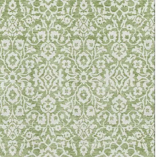 Green And Ivory Damask Washable Area Rug With UV Protection Photo 4